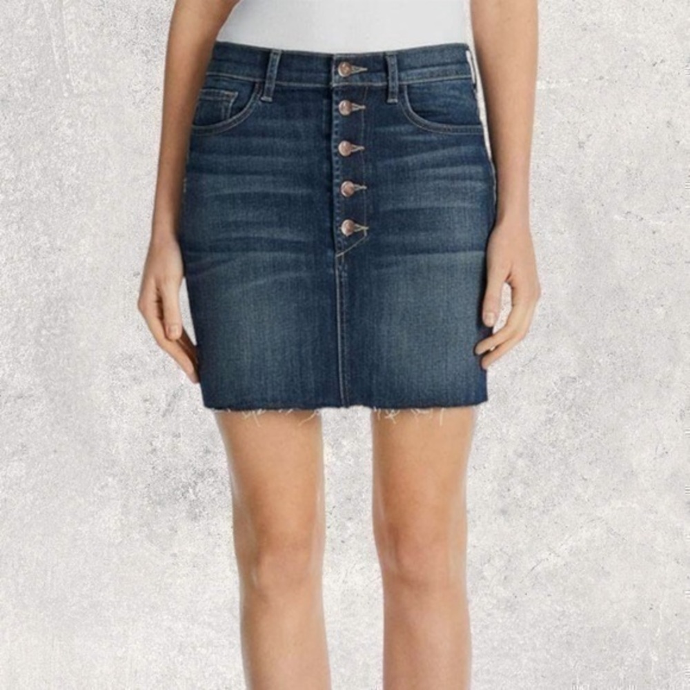 J Brand Rosalie denim button up raw edge blue jean mini skirt size 31
